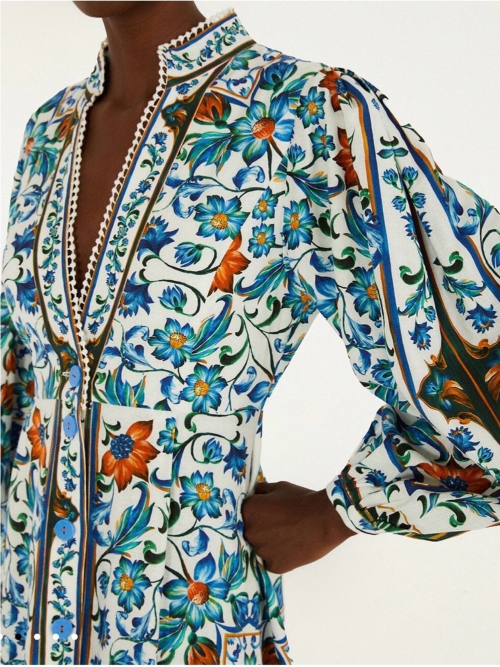 FARM Rio White Maxi Dress with Blue & Orange Floral Print - Picture 3 of 8